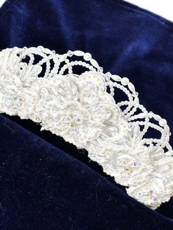 Bridal Beaded Floral White Crown Base Headband Frame EUC main image 7